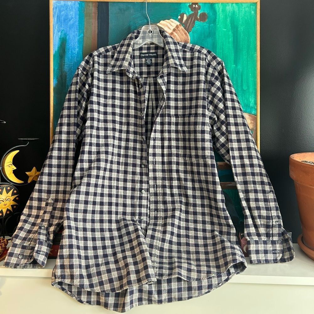 Denver Hayes Navy and White Plaid Flannel Shirt Medium - Picture 9 of 14